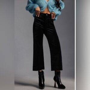 NWT Anthropologie Maeve The Colette Velvet Crop Wide-Leg Pant Black Onyx Size 29